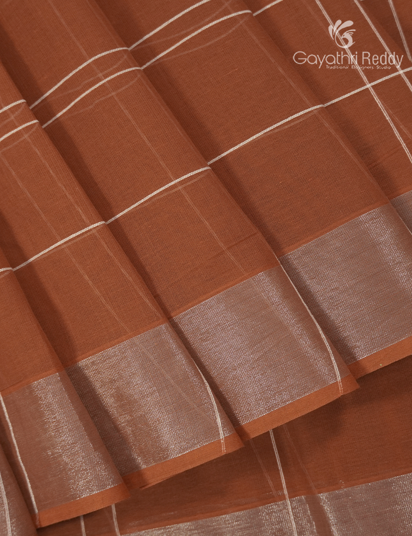Pure Kanchi Cotton Saree in Rust Orange