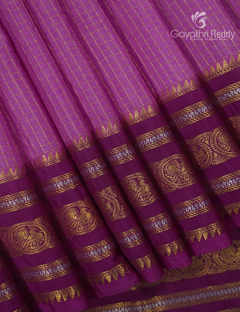 Semi Mysore Crepe Saree in Onion Pink and Burgundy