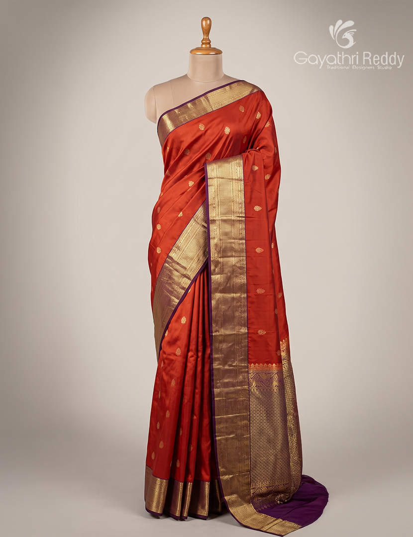 Semi Kanchipuram Silk Saree in Burnt Orange and Deep Brown