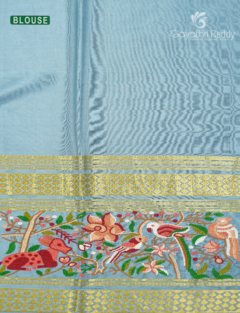 Pure Mysore Silk Saree in Red and Powder Grey