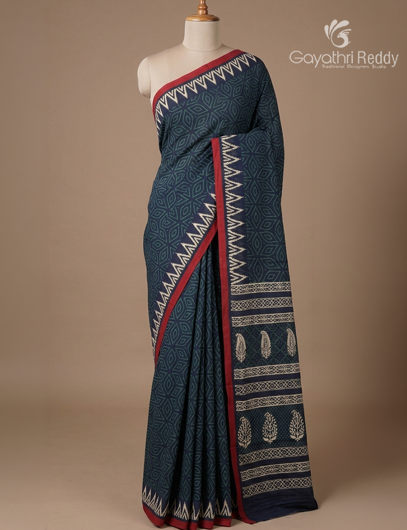 Vidharbha Cotton Saree in Indigo Blue