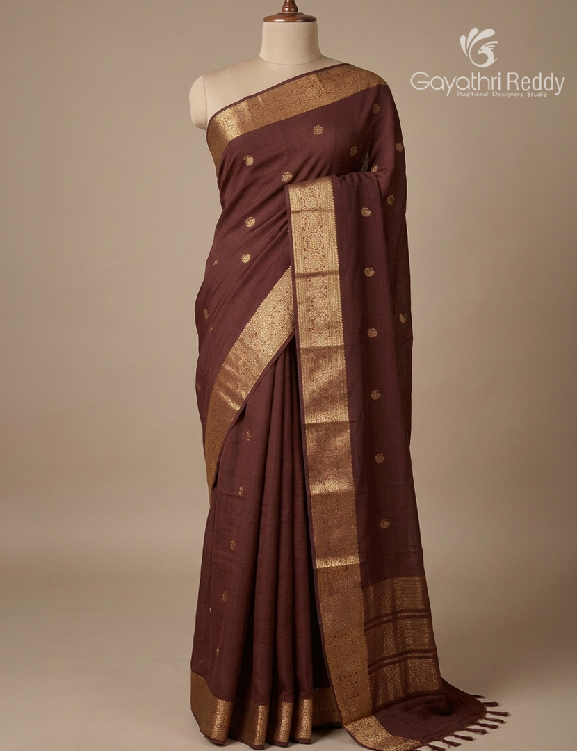 Semi Mysore Crepe Saree in Brown