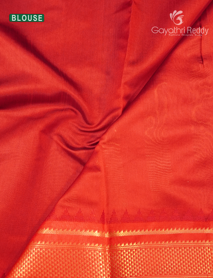 Semi Kanchipuram Art Silk Saree in Deep Bottle Green and Red