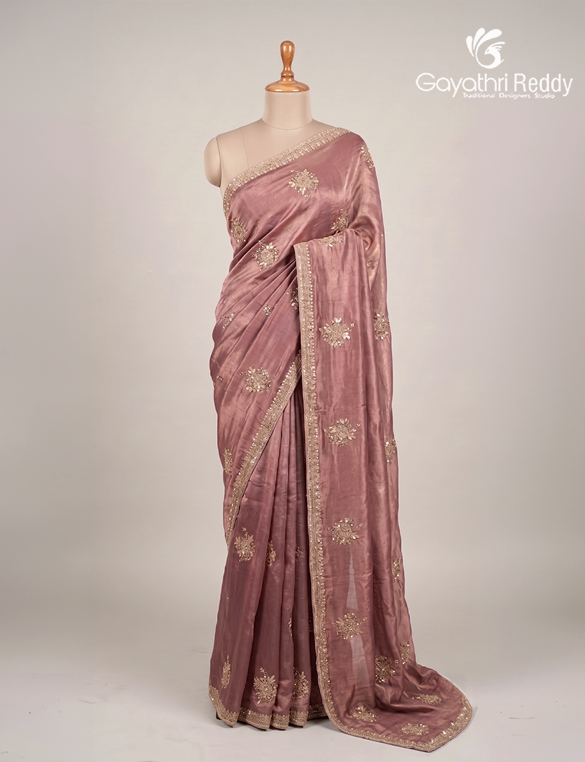 Shimmer Chiffon Saree in Golden Mauve Pink