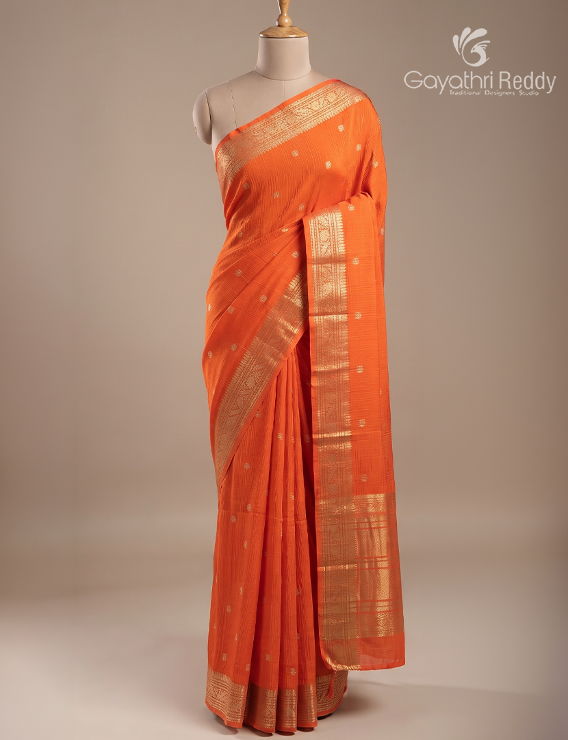 Semi Mysore Crepe Saree in Orange