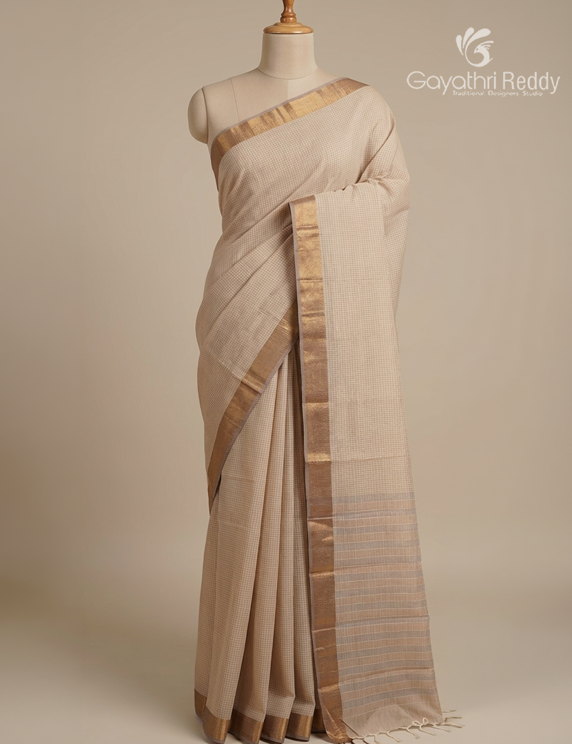 Pure Kanchi Cotton Saree in Light Cream