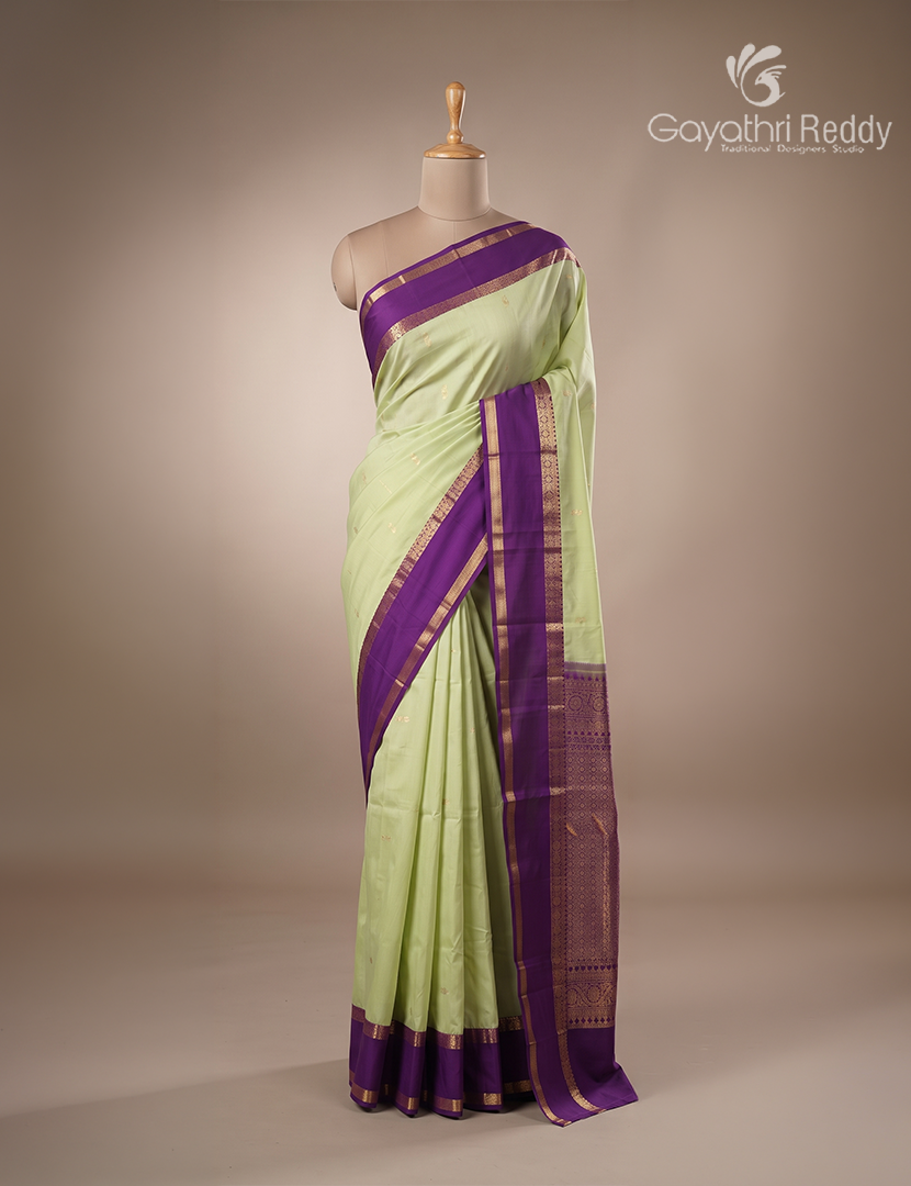 Semi Kanchipuram Silk Saree in Mint Green and Purple