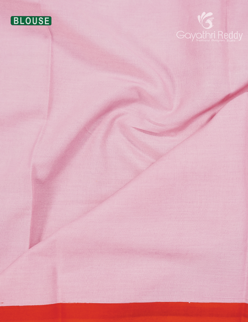 Munga Cotton Saree in Orange and Baby Pink
