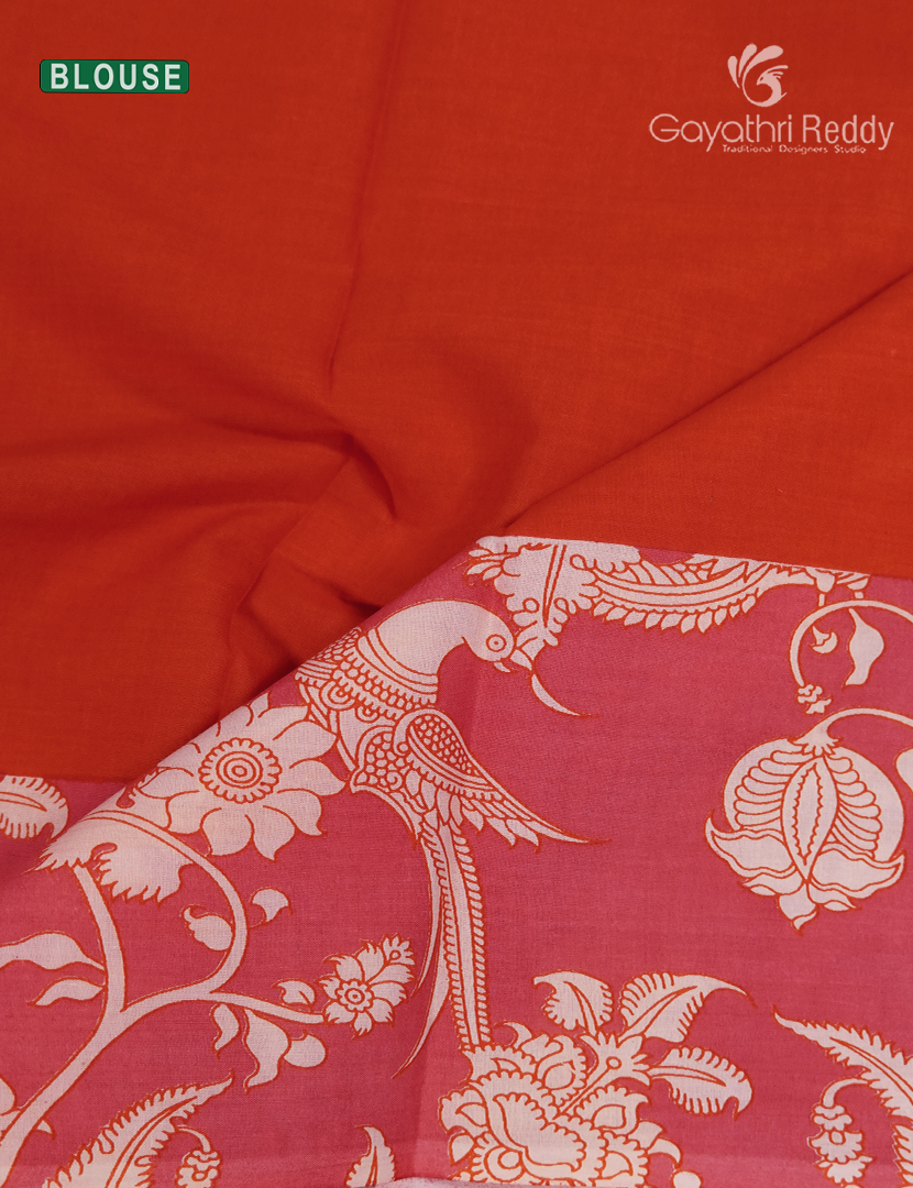 Munga Cotton Saree in Lotus Pink and Orange