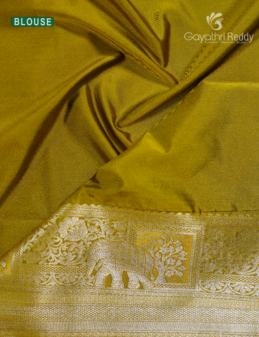 Soft Silk Saree in Deep Purple and Dry Mehendi