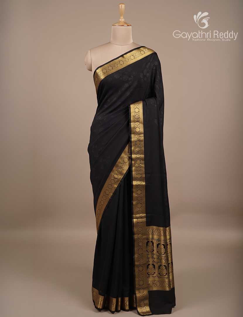 Semi Mysore Crepe Saree in Black