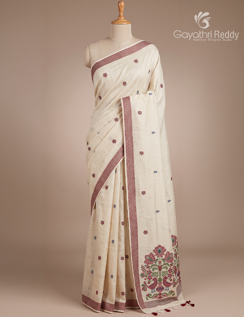 Pure Linen Saree in Cream