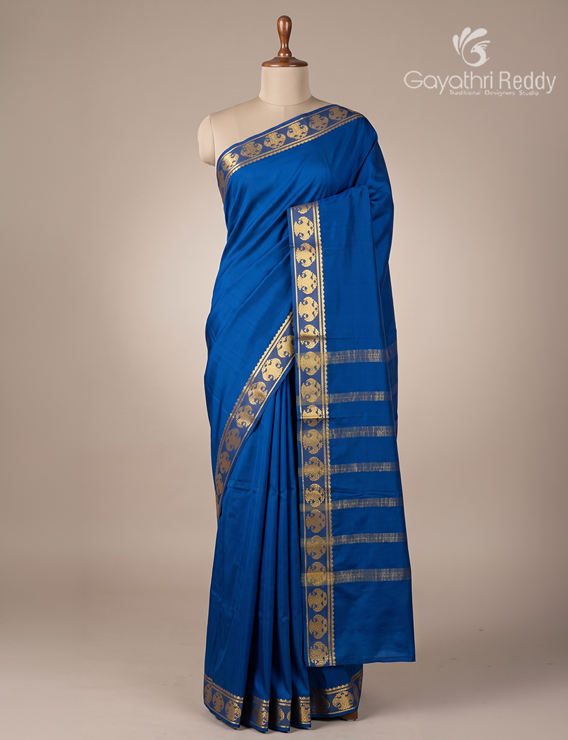 Pure Mysore Silk Saree in Peacock Blue