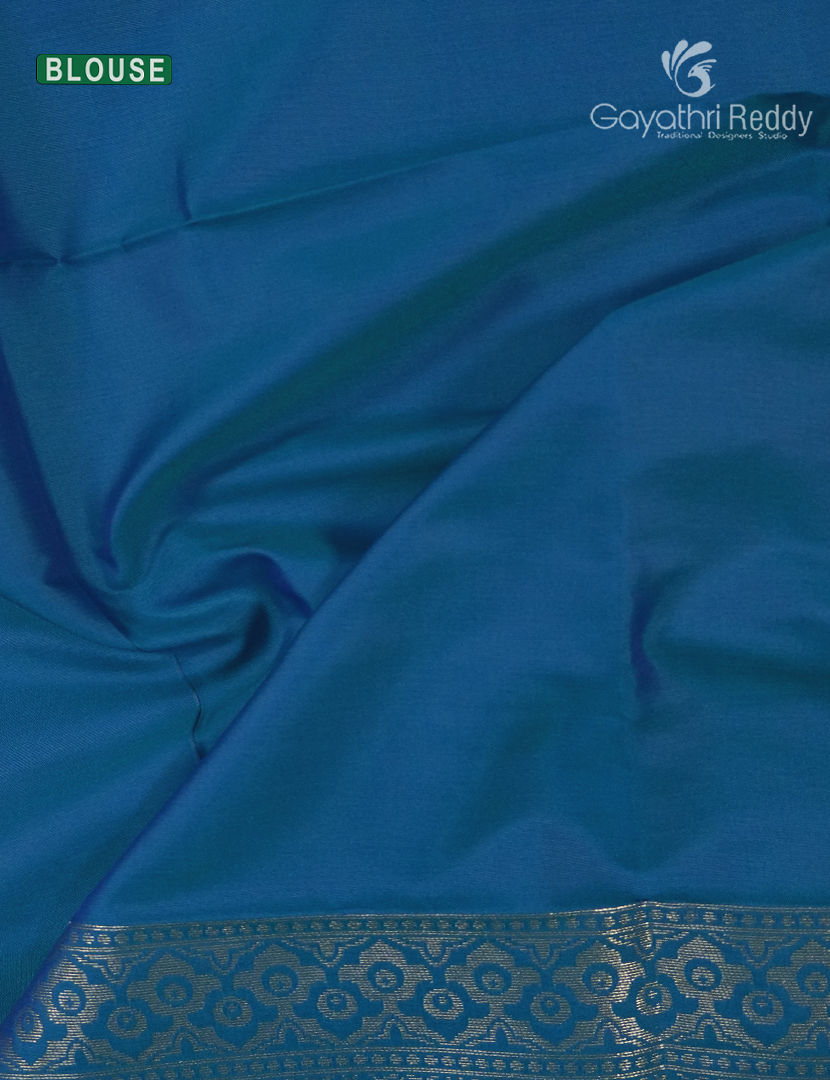 Semi Kanchipuram Art Silk Saree in Deep Magenta and Deep Rama Blue