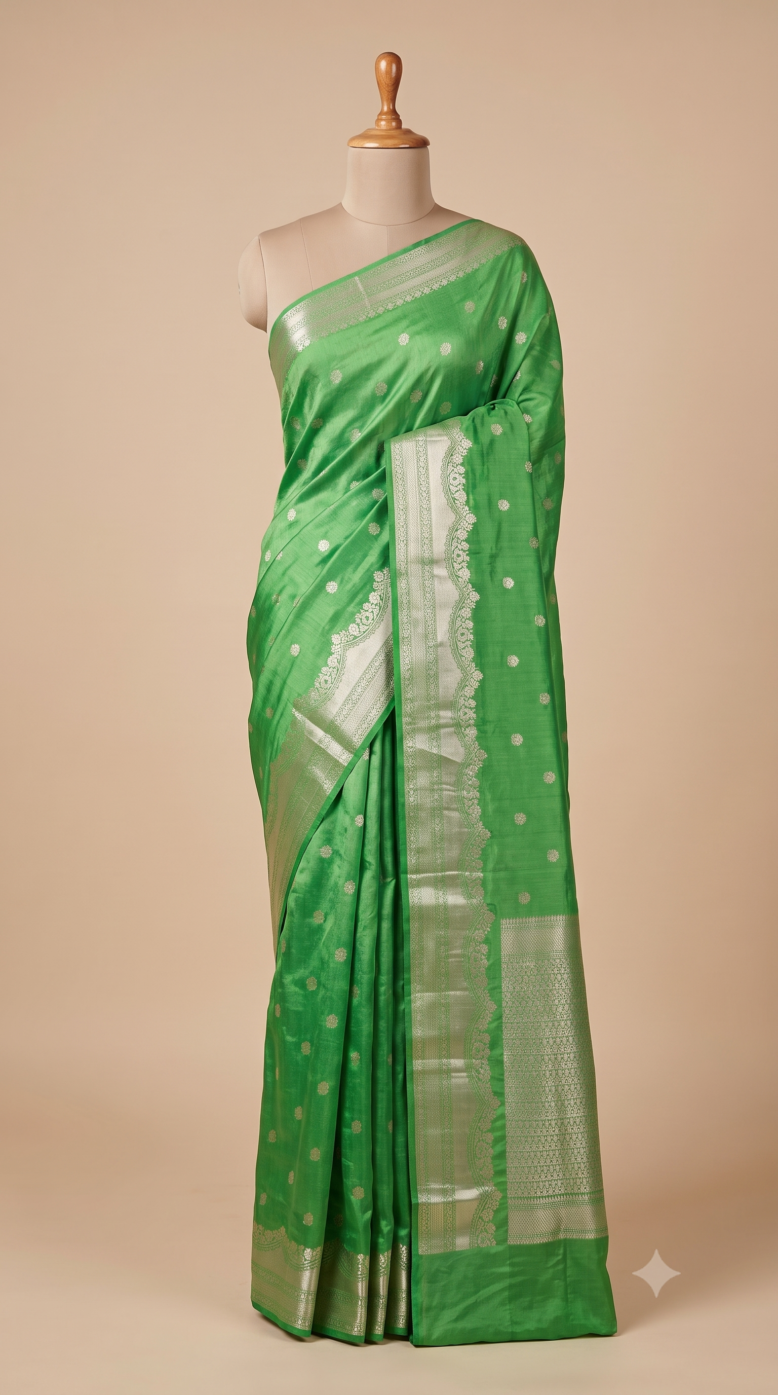 Banaras Mango Silk Saree in Neon Green