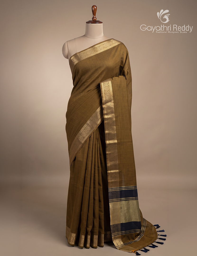 Jamdani Cotton Saree in Brown