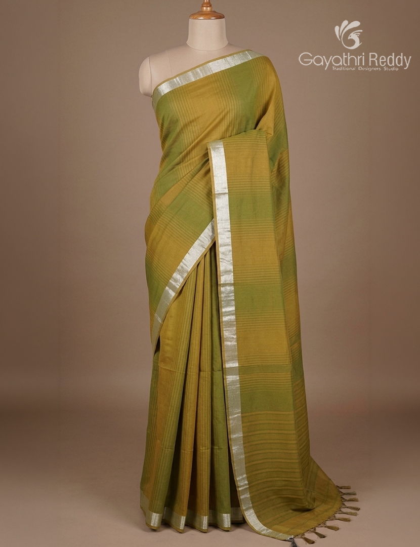 Pure Kanchi Cotton Saree in Mehendi Green and Lime Green