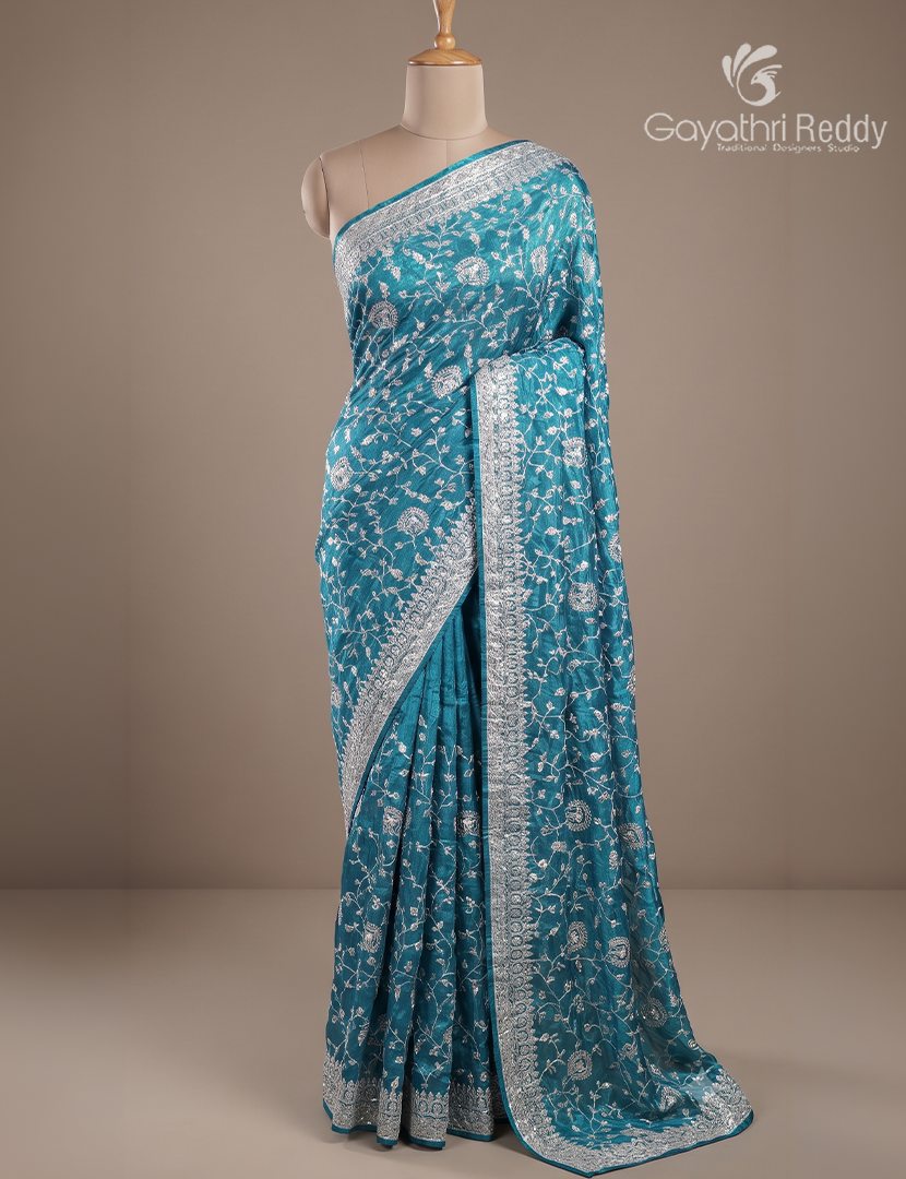 Tissue Fancy Saree in Ocean Teal