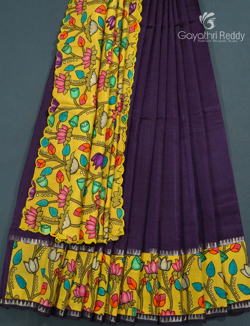 Pure Mangalagiri Langa Voni Set in Deep Violet