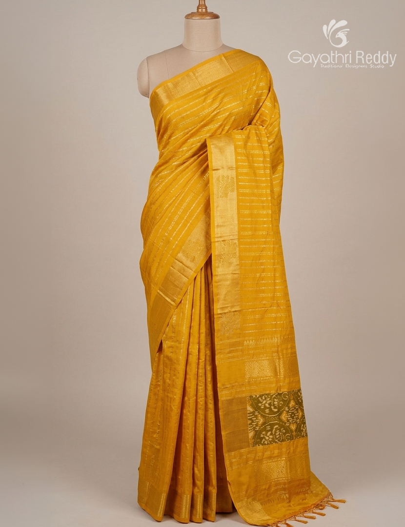 Pure Ikat Silk Saree in Yellow