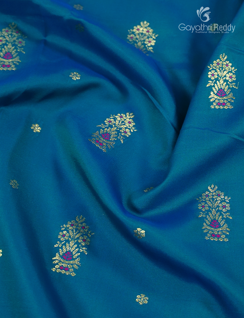 Semi Kanchipuram Silk Fancy Saree in Deep Rama Blue and Magenta