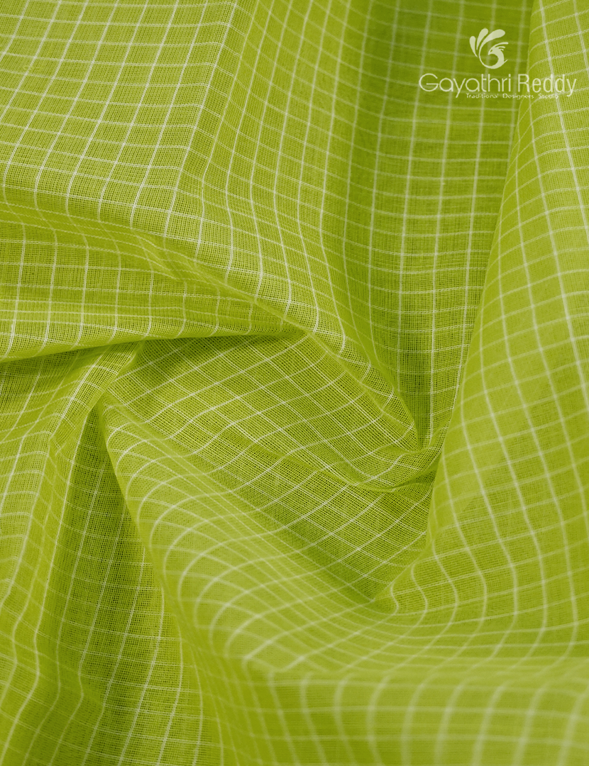 Pure Gadwal Cotton Saree in Parrot Green and Deep Blue