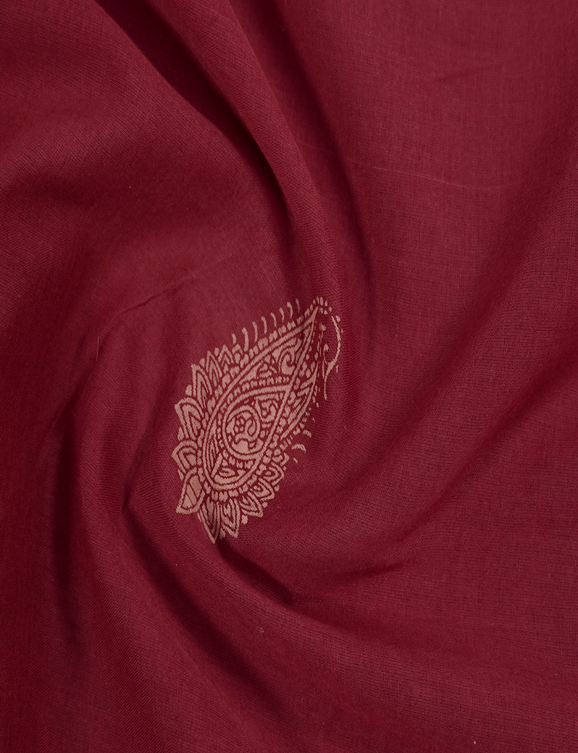 Pure MulMul Cotton Saree in Maroon Red and Beige