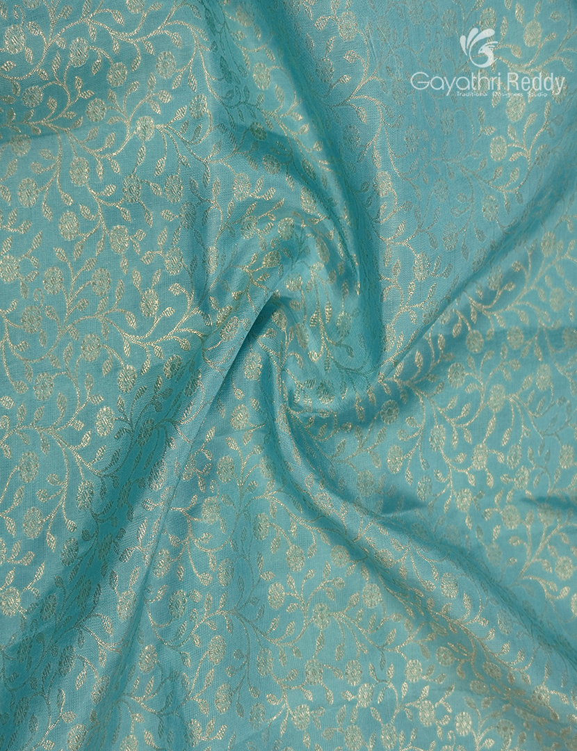 Pure Kanchipuram Bridal Silk Saree in Sea Blue and Red
