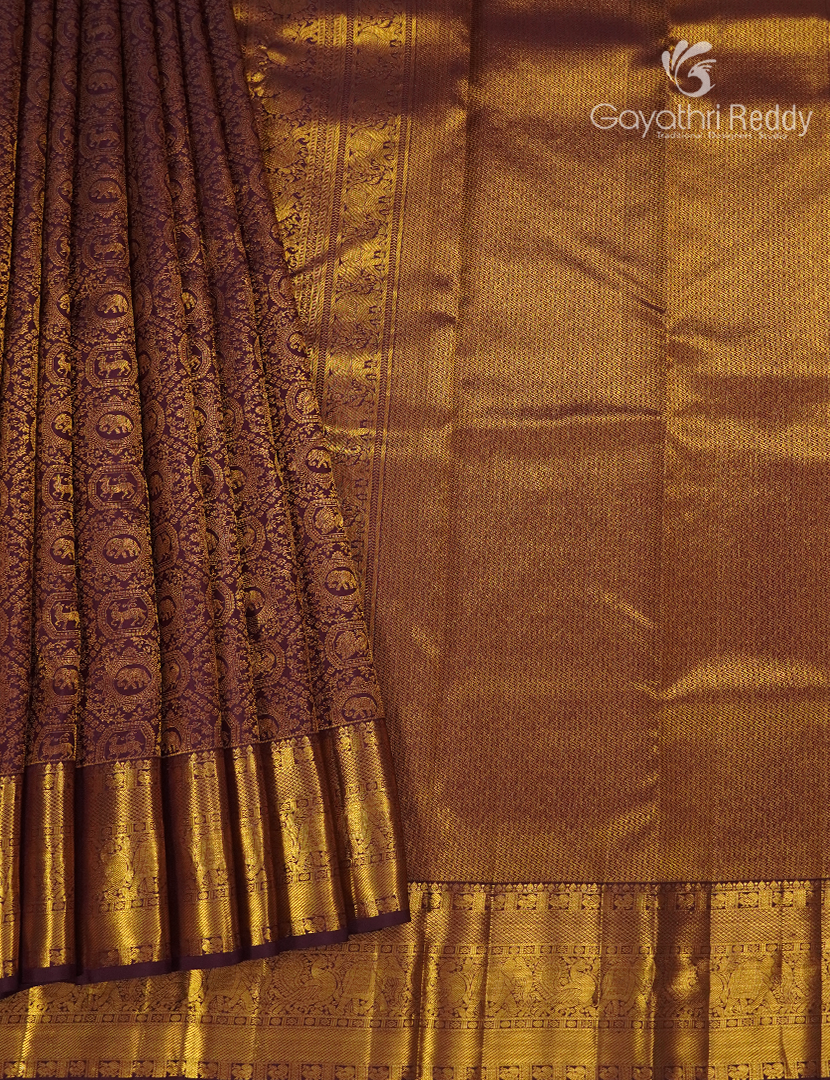 Pure Kanchipuram Silk Saree in Deep Burgundy (Brocade Pattern )