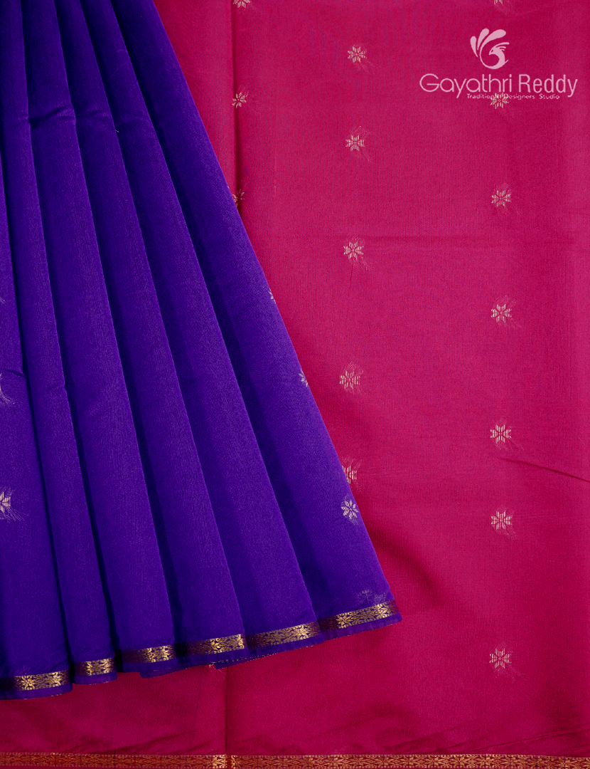 Silk Cotton Saree in Royal Blue and Rani Pink