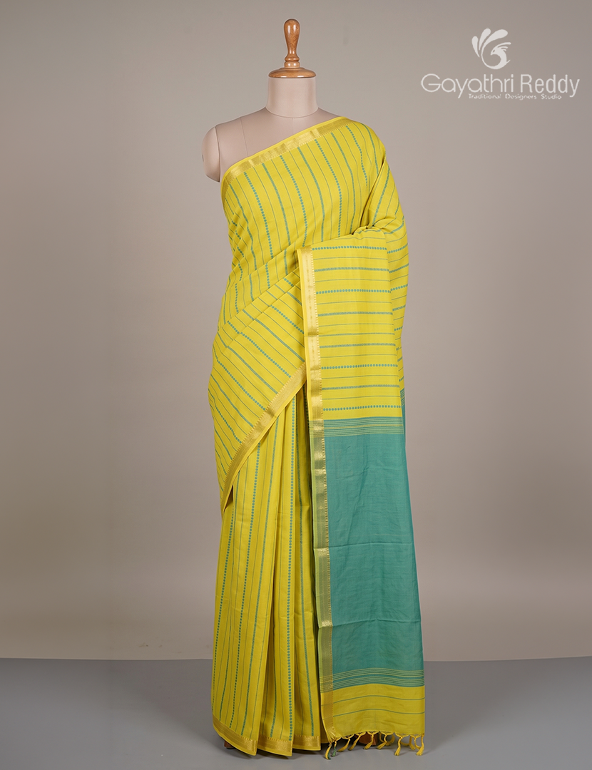 Pure Kanchi Cotton Saree in Lime Yellow and Lime Green