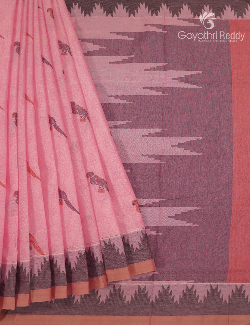Pure Kanchi Cotton Saree in Baby Pink