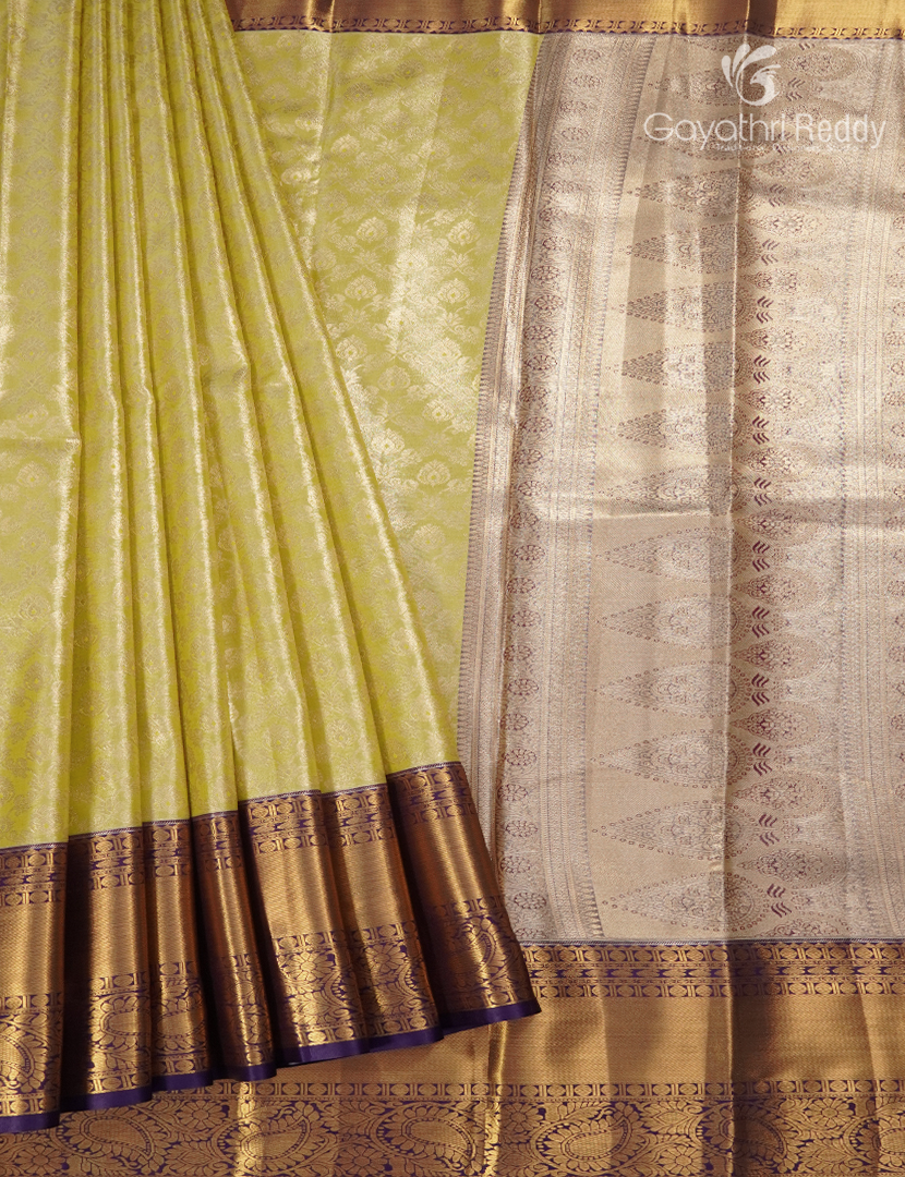 Semi Kanchipuram Silk Saree in Lime Yellow