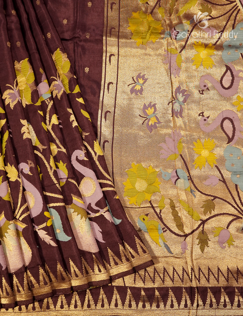 Pure Satin Silk Saree in Brown