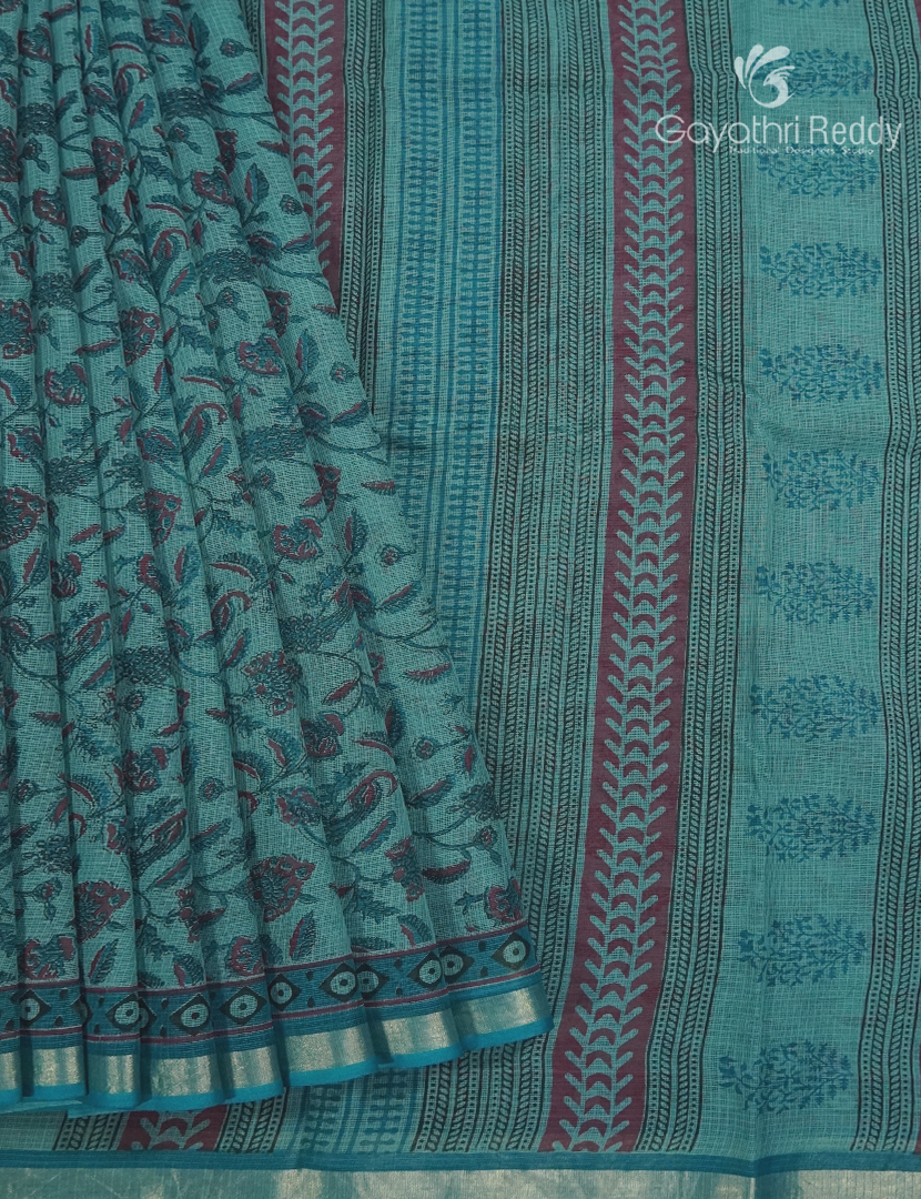 Premium Quality Cotton Kota Saree in Teal Blue
