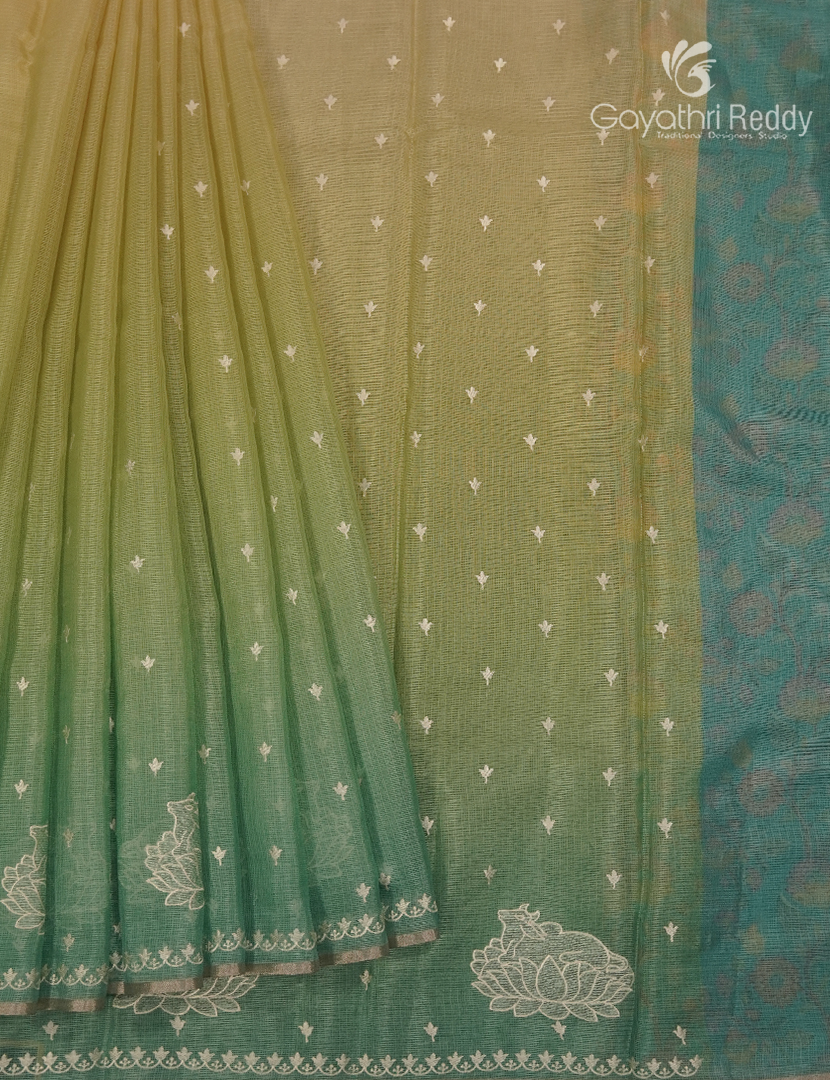 Silk Kota Saree in Lime Green and Sea Green