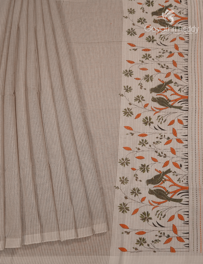 Pure Kanchi Cotton Printed Saree in Beige