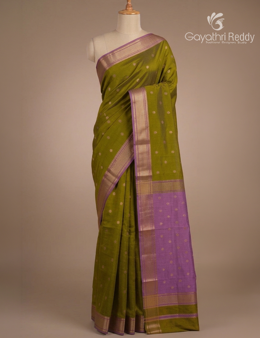 Kanchipuram Sico Saree in Mehendi Green and Lilac