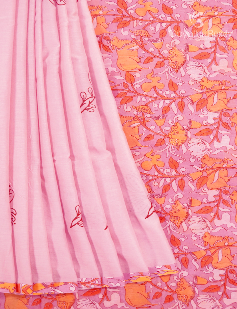 Pure MulMul Cotton Saree in Baby Pink and Orange