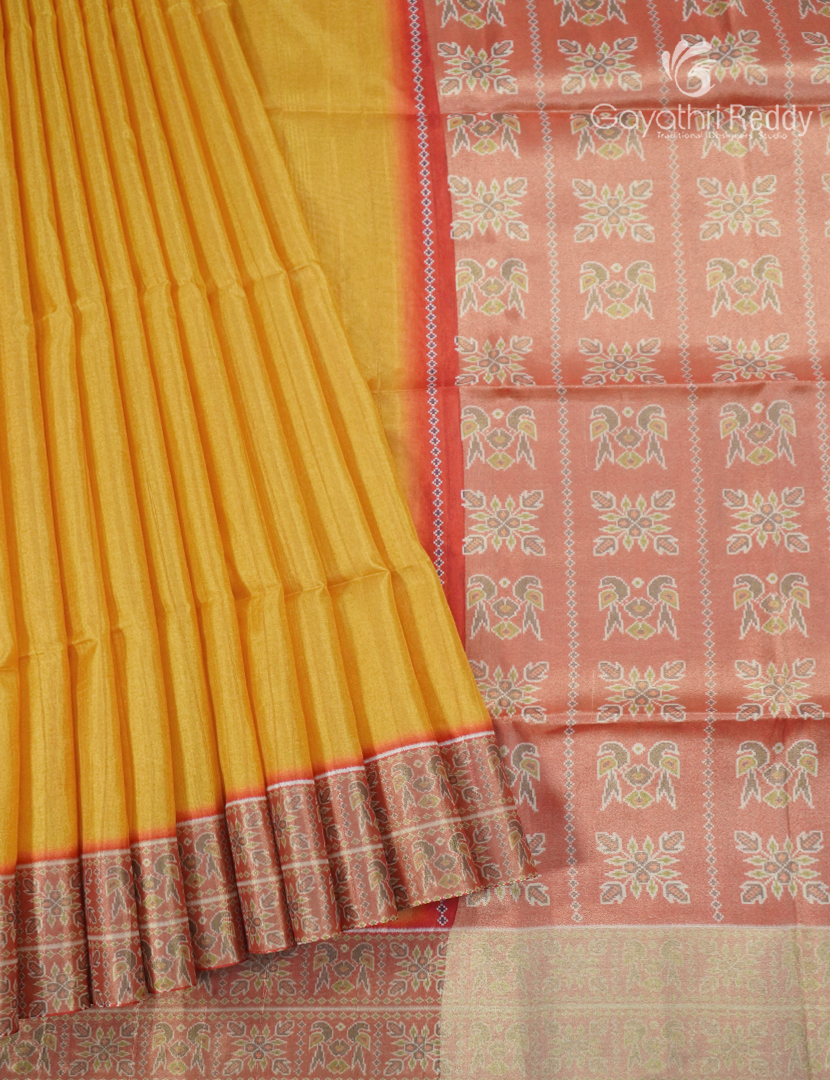 Semi Tussar Saree in Golden Yellow and Orange