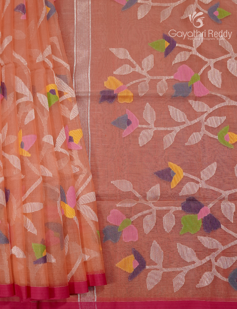 Pure Jamdani Kora Saree in Pastel Peach