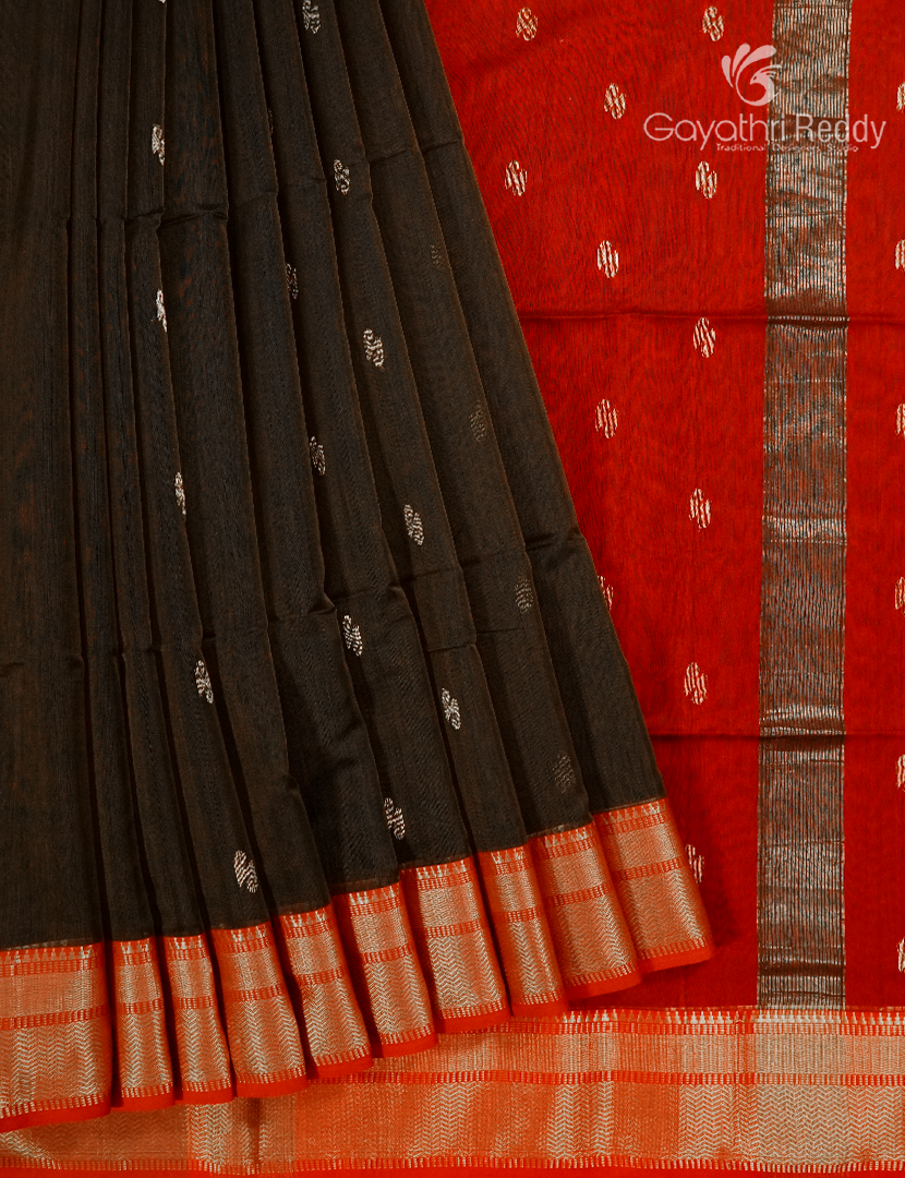Pure Chanderi Sico Saree in Black and Red