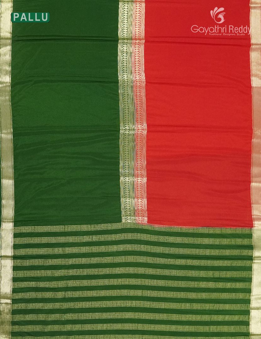 Semi Mysore Crepe Saree in Rani Pink and Bottle Green
