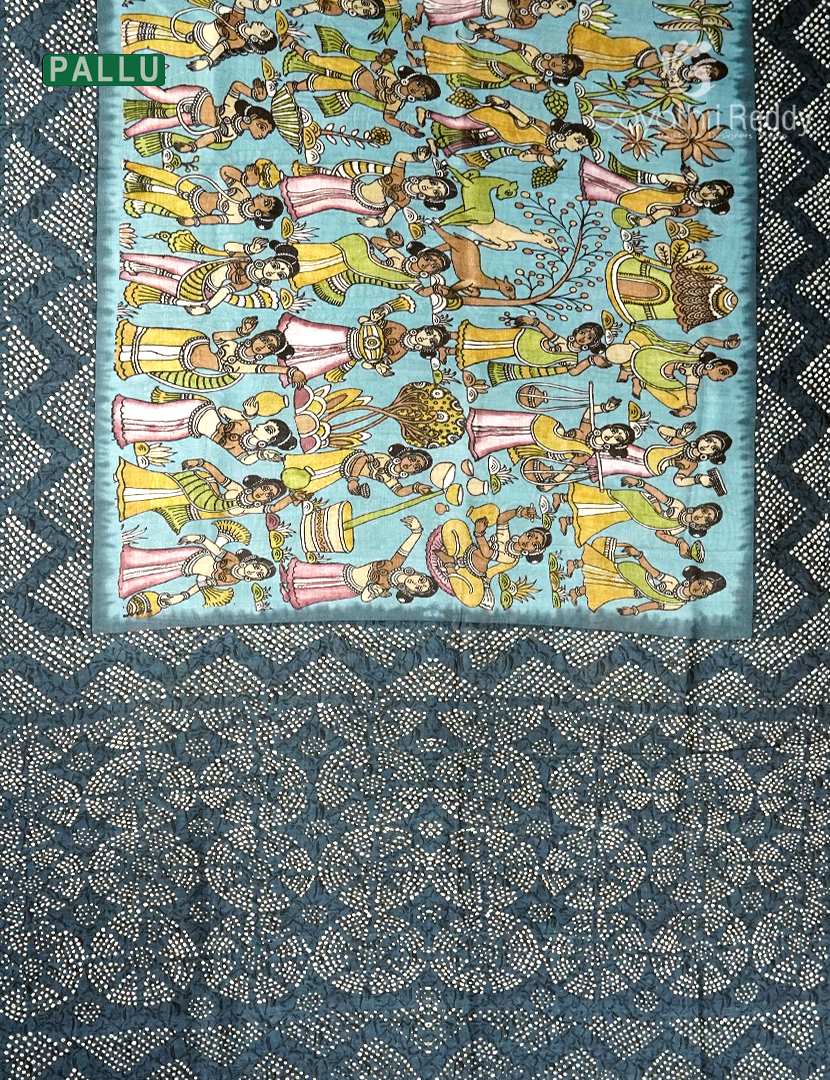 Semi Tussar Silk Saree in Powder Blue and Deep Ash Grey