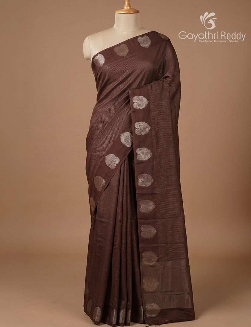 Semi Mysore Crepe Saree in Brown