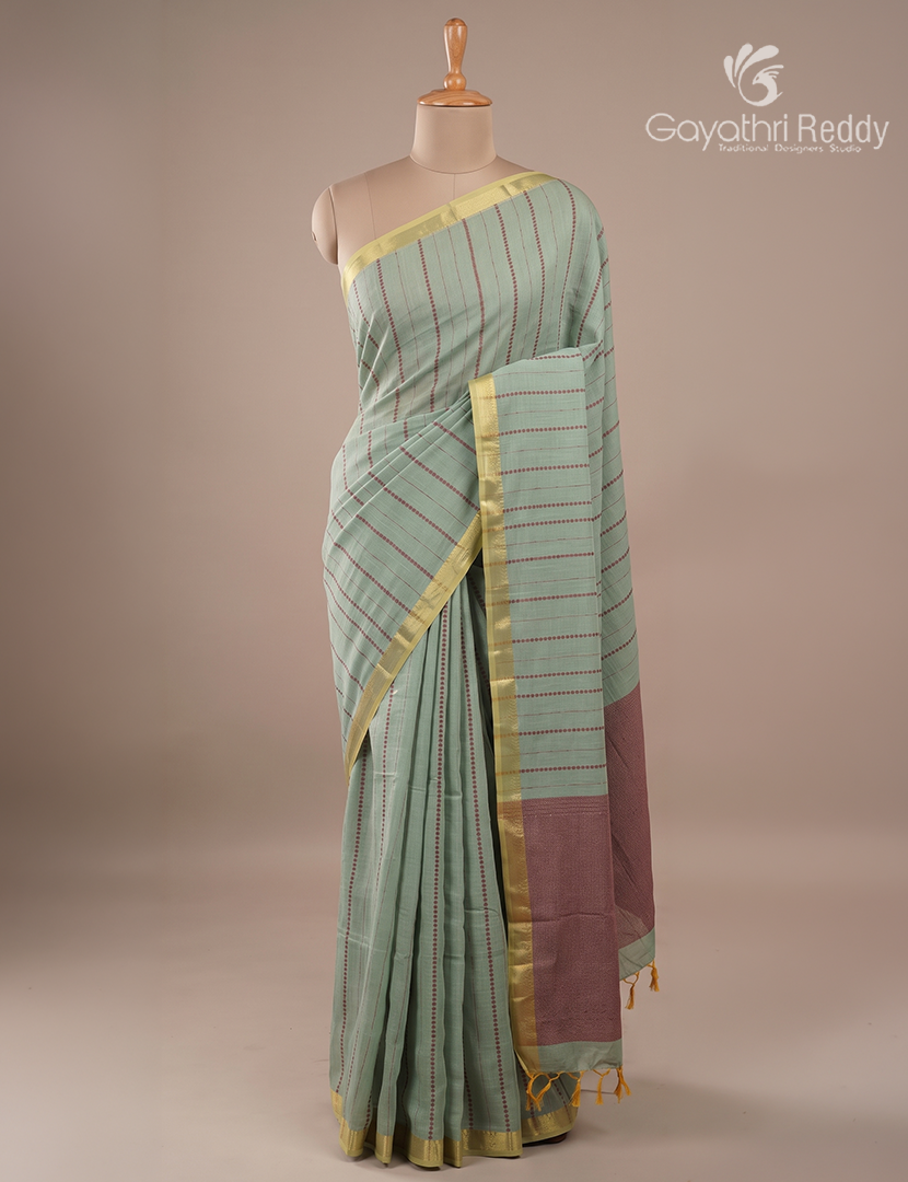 Pure Kanchi Cotton Saree in Pista Green