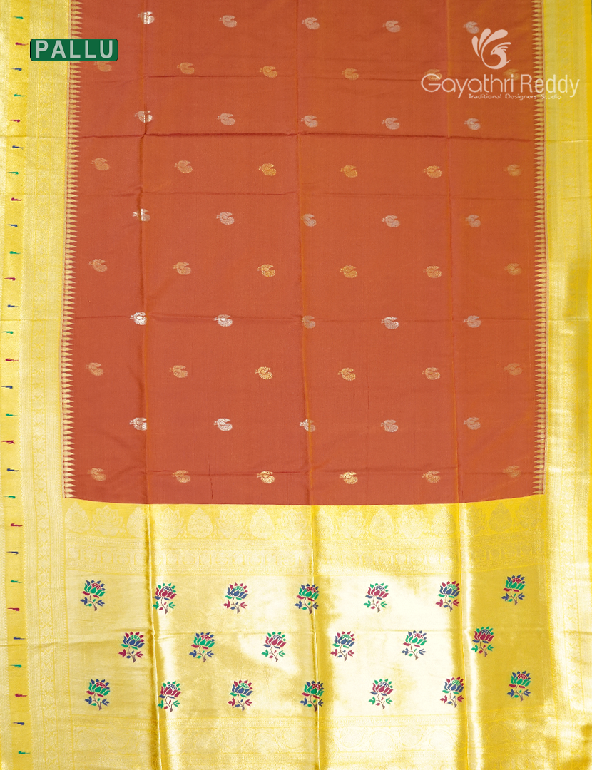 Semi Kanchipuram Art Silk Saree in Rust