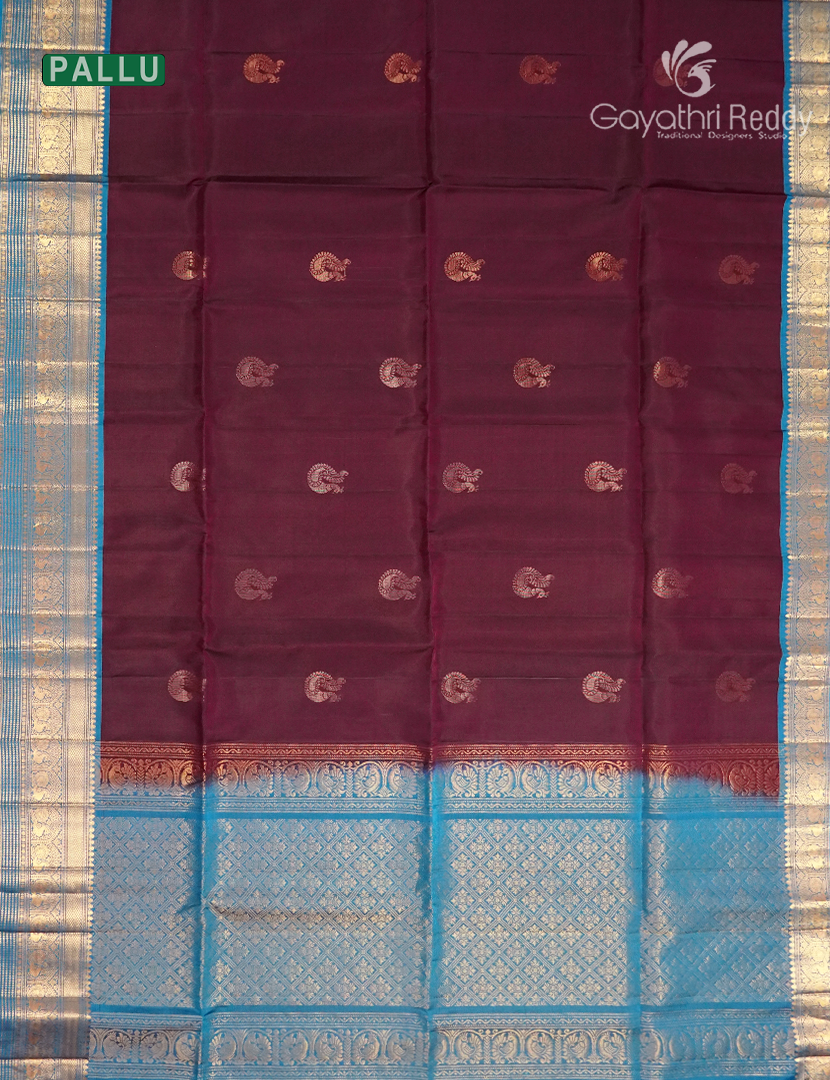 Pure Kanchipuram Soft Silk Saree in Deep Maroon and Blue