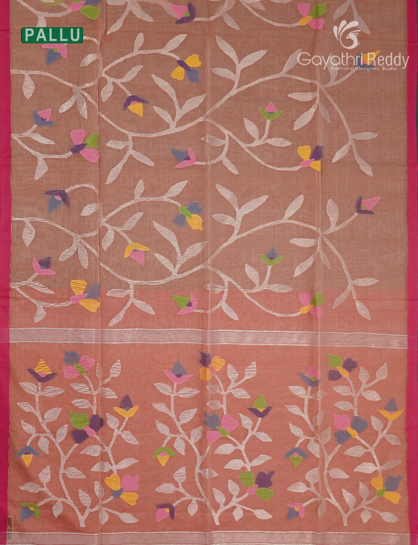 Pure Jamdani Kora Saree in Pastel Peach