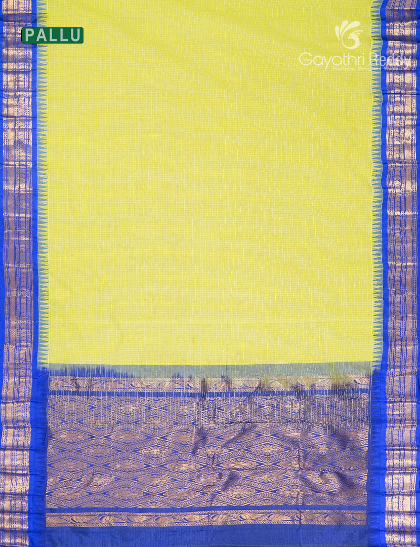 Pure Gadwal Cotton Saree in Neon Green and Deep Blue